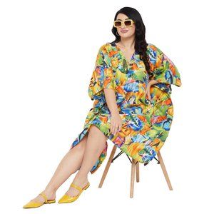 Women Plus Size Multicolor Short Kaftan Polyester Tunic Dress by Gypsie Blu
